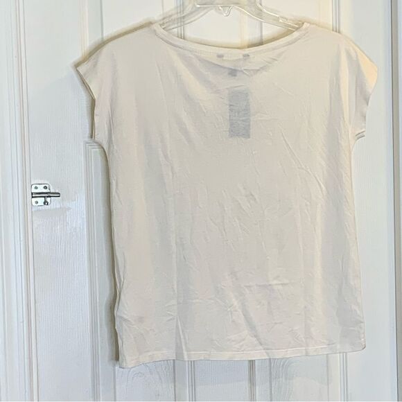 Lauren Ralph Lauren Ladies Winter Cream Sequined Logo Tee Shirt Size Medium - Picture 5 of 13